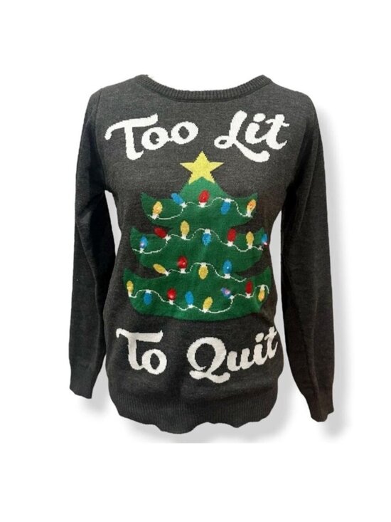 Tipsy Elves Sweaters - Tipsy Elves Light-Up “Too Lit To Quit” Christmas Sweater sz S